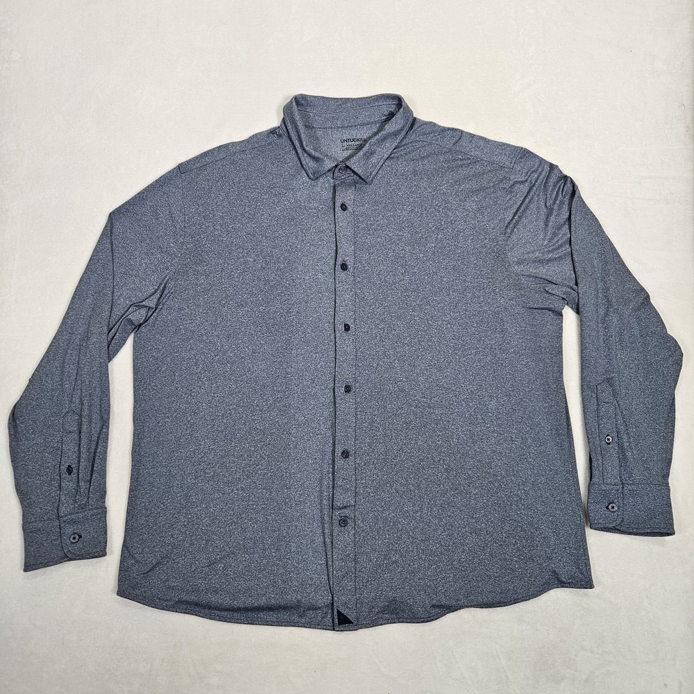 UNTUCKit Shirt Men Sz XXXL Slim Blue Button Up Long Sleeve Performance Perf Tee